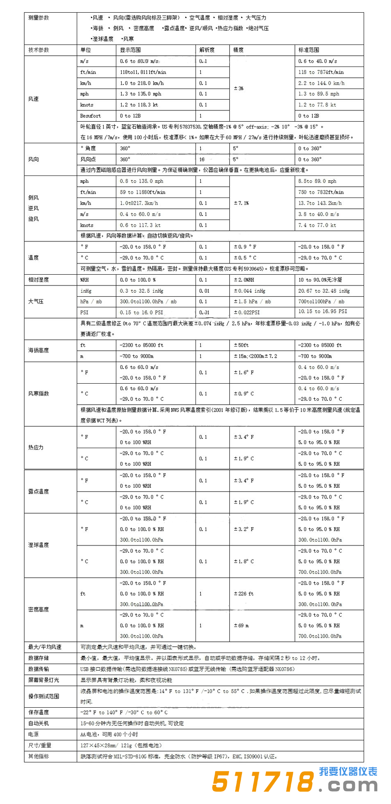 美国NK5700AL(Kestrel5700AL)弹道应用精英气象仪技术参数.png